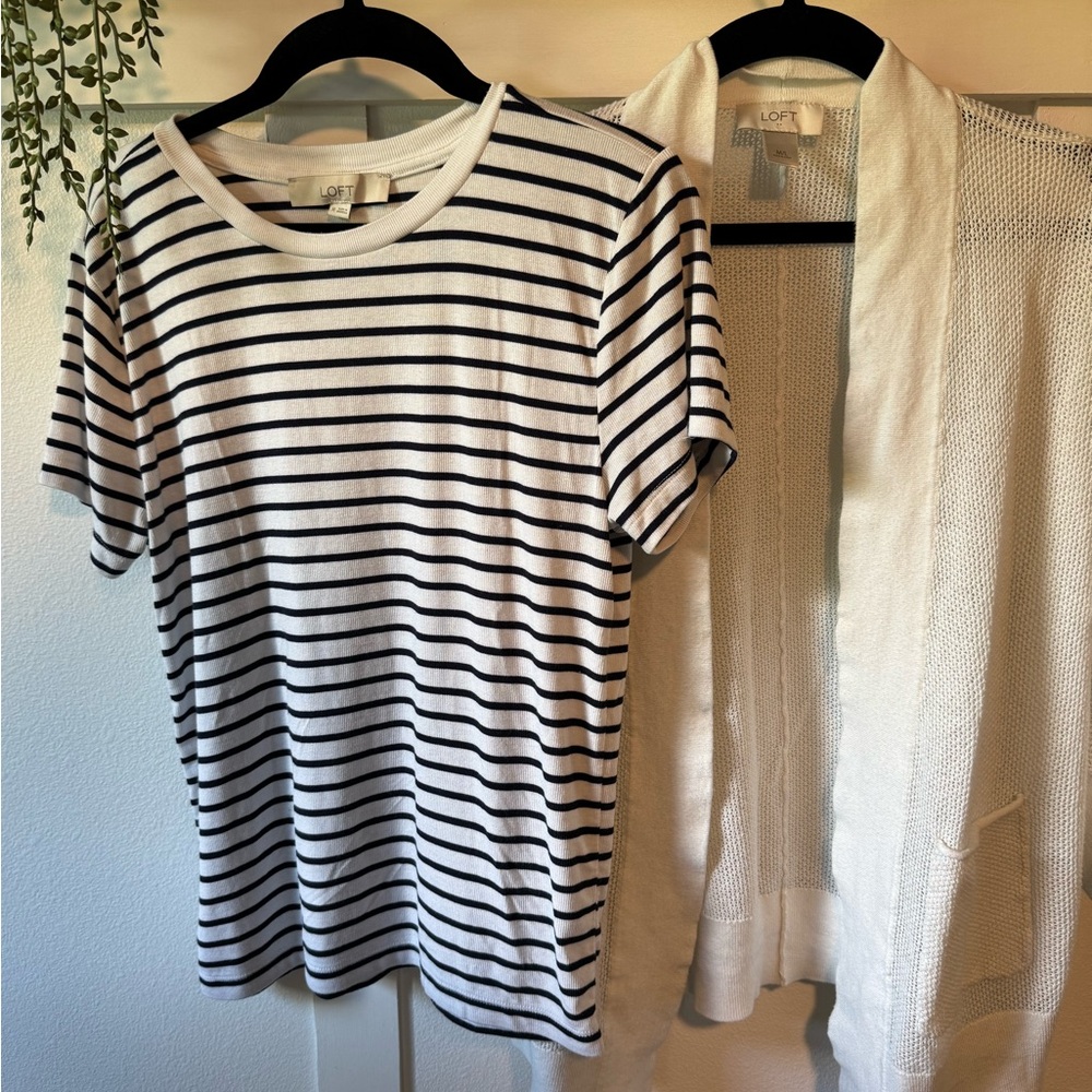 LOFT Navy and White Striped Top